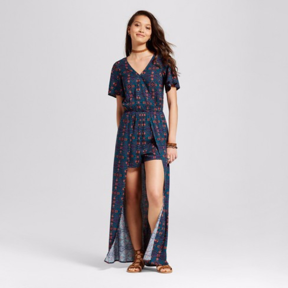 Xhilaration Turquoise Long Patterned Romper
